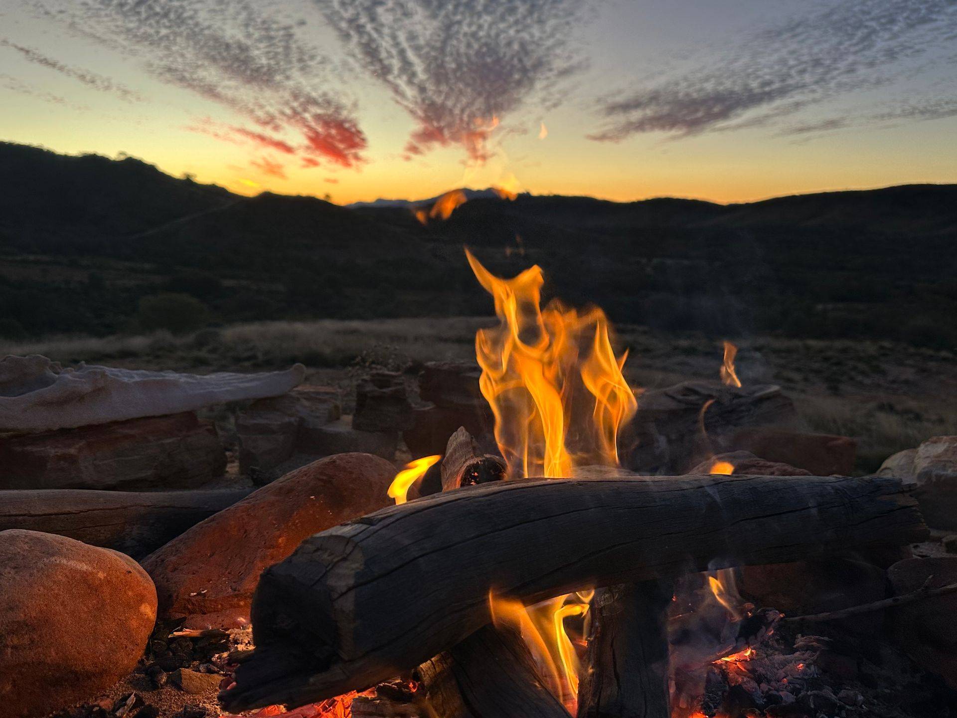 Campfire at Pmara Arntwere beneath the Central Australian night sky